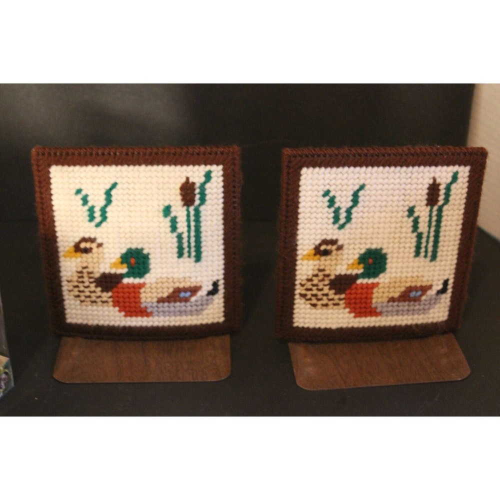 Duck NeedlePoint Bookends 2 5x5"